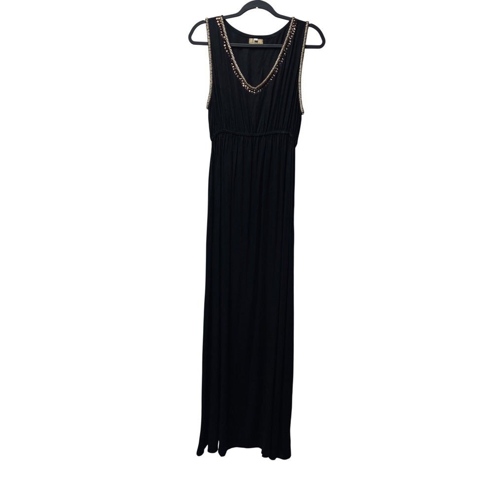 Skemo Maxi Dress L Black Beaded Sequin Boho Loungewear Grecian Artisanal Y2K